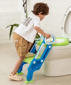 Potty Training Toilet Seat with Step Stool Ladder for Boys and Girls Baby Toddler Kid Children Toilet Training Seat Chair with Handles Padded Seat Non-Slip Wide Step (Blue Green) Blue+Green 45 71Y1HqZRiSL