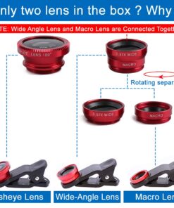 KINGMAS 3 in 1 Universal Fish Eye & Macro Clip Camera Lens Kit for iPad iPhone 7 6 5 Samsung BlackBerry HTC and Most Smartphones (Red) 25 71Y1Lk iNvL 1