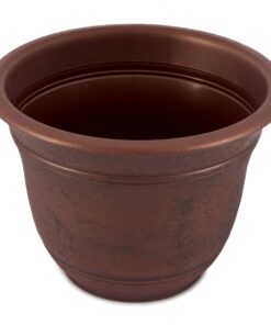 The HC Companies 16 Inch Sierra Round Self Watering Planter - Weather Resistant Plastic Resin Flower Garden Plant Pot Container, Rustic Redstone 16" 16 71Y2VW7AYL