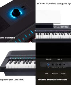 The ONE Portable Digital Piano, 88 Keys Piano Keyboard with Hammer Action Keys for Beginner/Professional, Full Size Weighted Keyboard with Music Stand, Teaching LED Lights & Piano App SP-TON1B 11 71Y557QoH L