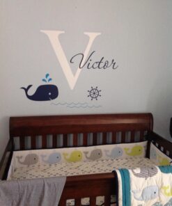 Decalzome Inc Personalized Whale Name Nautical Decor - Nautical Theme Nursery Wall Decals - Baby Shark Wall Decals Room Decor Stickers - Under The Sea Art Mural Vinyl Sticker - Baby Boy & Girl Decor 32 71Y6D7TTZeL 3