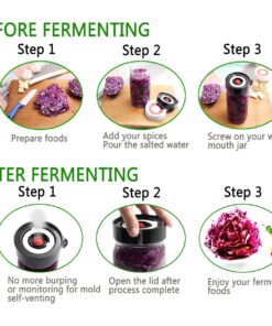 AMZUShome Fermenting Lids Kit Waterless Airlock For Wide Mouth Mason Jar Fermentation Not Crock Pots,Make Sauerkraut,Kimchi,Pickles Or Fermented Foods.4 Pack+1 Pump(Black) Black 4 19 71Y85LMnL