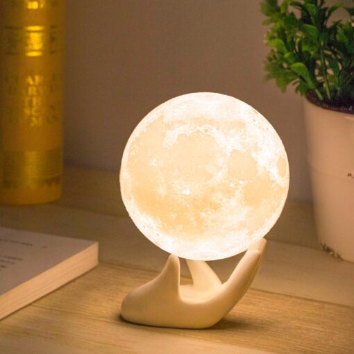 Mydethun Moon Lamp - Home Décor, Mood Lighting with Brightness Control, LED Night Light, Bedroom, Sleep Training Meditation,Birthday Gifts for Kids Women, Ceramic Hand Base, 3.5", White & Yellow 3.5 inch