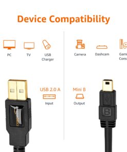 Amazon Basics USB-A to Mini USB 2.0 Fast Charging Cable, 480Mbps Transfer Speed with Gold-Plated Plugs, 3 Foot, Black 3 Feet 1-Pack 30 71Y95twpLJL