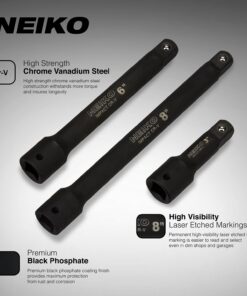 NEIKO 00237A 1/2-Inch-Drive Impact Extension-Bar Set, Made with CrV Steel, 3-Inch, 6-Inch, and 8-Inch Sizes, 3-Piece Set 3 Piece, (3", 6", 8") 1/2" DR 11 71YAzOwJVsL