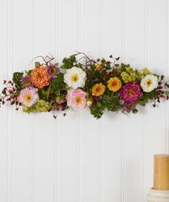 Nearly Natural 4665 Mixed Mini Peony Centerpiece Silk Flower Arrangement,10"D x 34"W x 6.5"H 10"D x 34"W x 6.5"H 30 71YEitI2bgL