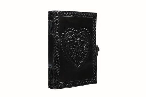 cuero Vintage Heart Embossed Leather Journal/Instagram Photo Album (Handmade Paper) - Coptic Bound with Lock Closure - Heart Journal (Black Plain Paper) Black Plain Paper