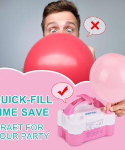 AGPtEK Electric Air Balloon Pump with Built-in Tying Tool, 110V 600W Pink and White Portable Dual Nozzle Inflator/Blower for Party Decoration-with Tying Tool on Handle 27 71YGRanQ00L