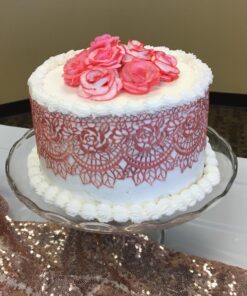 Large Pre-Made Ready to Use Edible Cake Lace Rose Scallop Ivory White 14-inch 10-piece Set 40 71YHSQemeOL