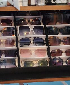 Prosource 18 Slot Sunglasses Organizer Box Stand Display Case/Tray, Fabric Lined & Snap Close, black 25 71YKoa Y9aL