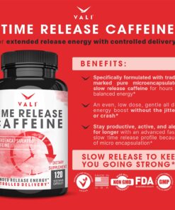 VALI Time Release Caffeine 100mg Pills - Smart Slow Release for Extended Energy & Focus. Advanced Nootropic Supplement. Brain Booster for Active Performance, Alertness & Clarity. 120 Veggie Capsules 20 71YL5 Ty1mS