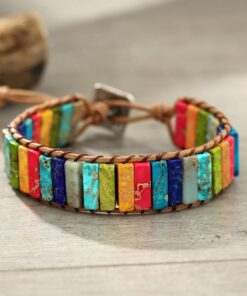 Plumiss 7 Chakra Bracelets for Women Boho Handmade Natural Jasper Stone Healing Energy Bead Leather Wrap Bracelet Jewelry Collection Chakra Jasper 23 71YMPdvurCL