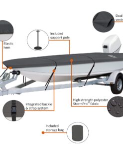 Alternative view of Classic Accessories StormPro Dark Grey Heavy-Duty Boat Cover, Fits boats 16 Foot - 18.5 Foot L x 98 in W, Marine Grade Fabric, Water-Resistant, Fits V-Hull Runabouts OutBoards and I/O 16'-18.5'L x 98"W (beam) Charcoal