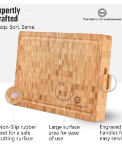 End Grain Wood Bamboo Cutting Board for Kitchen, Commercial Use - Extra Large, Thick Butcher Block with Juice Groove, Handles, and Non-Slip Feet for Chopping Veggies, Carving Meat, Bread and Cheese 16 71YNBdUIjhL