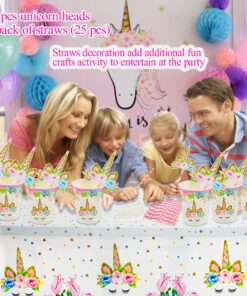 Unicorn Themed Party Supplies Set,Unicorn Cake Plates,Cups,Napkins,Tablecloth,Straws&Decoration,Paper Disposable Tableware Set for Girls Children Birthday Party or First,Baby Shower, Serves 16 Guests 26 71YPLuKOgoL