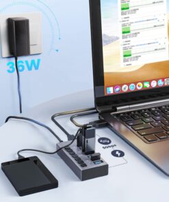 Powered USB Hub - ACASIS 7 Ports 36W USB 3.0 Data Hub - with Individual On/Off Switches and 12V/3A Power Adapter USB Hub 3.0 Splitter for Laptop, PC, Computer, Mobile HDD, Flash Drive and More 27 71YRyA410L