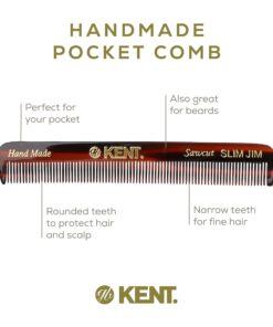 Kent Slim Jim Handmade All Fine Tooth Pocket Comb for Men, Hair Comb Straightener for Everyday Grooming Styling Hair, Mustache and Beard, Use Dry or with Balms, Saw Cut Hand Polished, Made in England 1 Pack 13 71YSOWK7sL