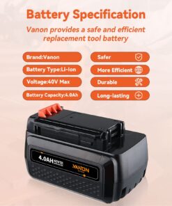 VANON Replacement for Black and Decker 40V Max Lithium Battery 4.0Ah 36V LBXR36 LBX2040 LBXR2036 LST540 LCS1240 LBX1540 LST136W,1-Pack 1pack 10 71YSYLu18YL