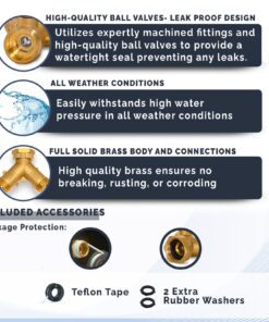 Morvat Heavy Duty Brass 2 way Y Splitter Garden Hose Hexagonal Connector with Comfortable Grip Shut Off Valves, Adapter for Water Tap, Outlet, & Spigot, Includes 2 Extra Rubber Washers & Teflon Tape 1 24 71YU3 SKQ1L 4