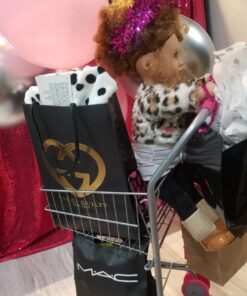 Precious Toys Shopping Cart with Food, Play Grocery Cart with 23 Pieces, Fits 18 inch Baby Dolls, Smooth Rolling Wheels, Folds for Easy Storage, Gift for Kids Ages 2+,Pink & Black 32 71YU7voWLZL