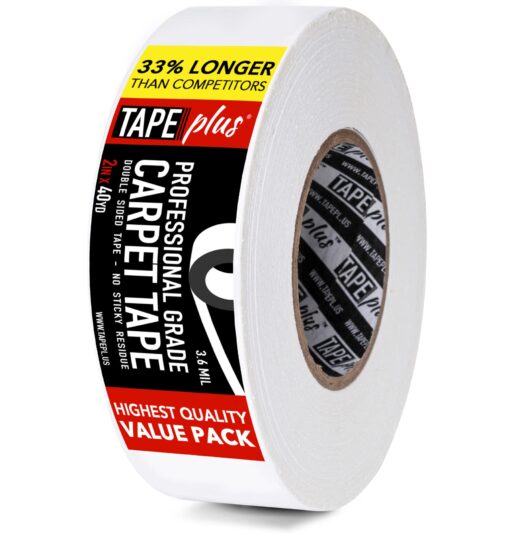 Professional Rug Tape - 2 Inch by 40 Yards (120 Feet! - 2X More!) - Double Sided Non-Slip Carpet Tape - Premium White Finish - Perfect Gripper for Holding Indoor Rugs in Place 2 Inch x 40 Yards