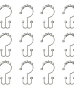 Maytex Shower Curtain Hooks, Shower Curtain Rings, Rust-Resistant Decorative Double Roller Glide Shower Hooks, Shower Rings for Bathroom Shower Rods, Curtains, Liners, Set of 12, Chrome 22 71YUBAUEQSL
