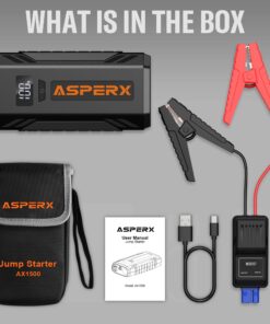 ASPERX Jump Starter, 1500A Peak Battery Jump Starter for Up to 7.0L Gas or 5.5L Diesel Engine, 12V Portable Battery Starter with 1.4 INCH LCD Display Black-C 56 71YUXW3dPaL