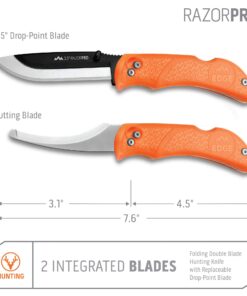 OUTDOOR EDGE RazorPro Double Blade Folding Hunting Knife - Field Butcher Knife with Replaceable RazorSafe & Gutting Blades, Orange Non-Slip Handle, Camo Holster, & 6 Blades. Must-Have Hunting Gear Orange (6 Blades) 14 71YVN7pp5lL 1