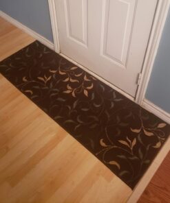 Machine Washable Leaves Design Non-Slip Rubberback 2x5 Traditional Runner Rug for Hallway, Kitchen, Bedroom, Entryway, 20" x 59", Brown Leaves Brown Runner - 20" x 59" 42 71YYve61eNL