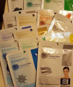 DERMAL 16 Combo Pack A Collagen Essence Korean Face Mask - Hydrating & Soothing Facial Mask with Panthenol - Hypoallergenic Self Care Sheet Mask for All Skin Types - Natural Home Spa Treatment Masks 16 Count (Pack of 1) Set A 16 Colors 41 71YcRuIJVL