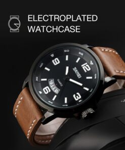 cofuo Mens Fashion Dress Analog Quartz Watch with Brown Leather Band Unique Big Face Number Retro Casual Wrist Watches Classic Business Waterproof Wristwatch Calendar Date Week - Black Brown 22 71YegKlZMDL