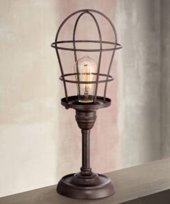 Franklin Iron Works Modern Industrial Accent Desk Table Lamp 17 1/4" High Bronze Metal Open Wire Cage Shade Antique Edison Bulb for Living Room Bedroom House Bedside Nightstand Home Office Family 17.25" High - Accent 9 71Yevr823FL