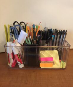 STORi 5-Compartment Clear Plastic Organizer | Rectangular Divided Makeup and Vanity Storage Bin and Office Desk Caddy | Scalloped Wall Design | Made in USA 64 71YgCIIZduL