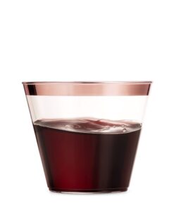 100 Rose Gold Plastic Cups 9 Oz Clear Plastic Cups Old Fashioned Tumblers Rose Gold Rimmed Cups Fancy Disposable Wedding Cups Elegant Party Cups with Rose Gold Rim 25 71Yh4ZM8JWL