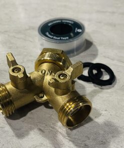 Morvat Heavy Duty Brass 2 way Y Splitter Garden Hose Hexagonal Connector with Comfortable Grip Shut Off Valves, Adapter for Water Tap, Outlet, & Spigot, Includes 2 Extra Rubber Washers & Teflon Tape 1 32 71Yike7wexL 5