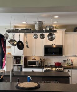 Rogar Hammered Steel Rectangular Pot Rack with Grid and Chrome Accessories 30-in. 24 71Yj5rgFvpL