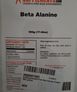 BULKSUPPLEMENTS.COM Beta Alanine Powder - Beta Alanine Pre Workout, Beta Alanine 3000mg - Beta Alanine 500g, Beta Alanine Bulk - Unflavored, Pure & Gluten Free, 3g per Serving, 500g (1.1 lbs) 166 Servings (Pack of 1) 37 71YkSB1ewcL 2