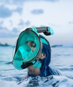 Alternative view of QingSong Full Face Snorkel Mask for Adults & Kids, Snorkeling Gear with Camera Mount, Foldable 180 Degree Panoramic View Snorkeling Set Anti-Fog Anti-Leak Black/Green S/M