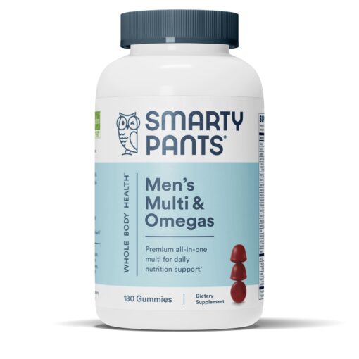 SmartyPants Multivitamin for Men, Gummies: Omega 3 Fish Oil (EPA/DHA), Methylfolate, CoQ10, Vitamin D3, C, Vitamin B12, B6, Vitamin A, K & Zinc for Immune Support, 180 Gummies (30 Day Supply)