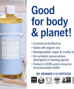 Dr. Bronner's - Pure-Castile Liquid Soap (Baby Unscented, 32 ounce) - Made with Organic Oils, 18-in-1 Uses: Face, Hair, Laundry and Dishes, For Sensitive Skin & Babies, No Added Fragrance, Vegan 32 Fl Oz (Pack of 1) 24 71Yoke4zkpL 1