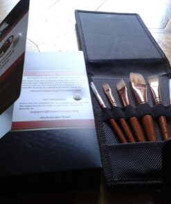 MyArtscape Travel Paint Brush Set, 7 Ultra Short-Handle Brushes with Case Holder - for Watercolor, Gouache and Acrylic - Synthetic Hair - Ideal for Plein Air Painting - Art Supplies 54 71YrcxLOsL