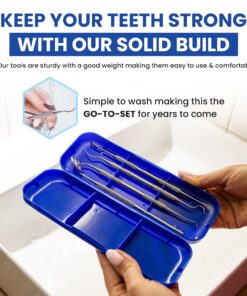 Dental Hygiene Kit - Calculus & Plaque Remover Dental Tool Set - Stainless Steel Tarter Scraper, Tooth Pick, and Mouth Mirror - Dentist Instrument Set for Teeth Cleaning (Blue) Blue 36 71YsFwdPxDL