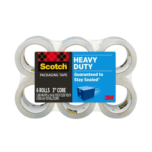 Scotch Heavy Duty Packaging Tape, 1.88" x 54.6 yd, Designed for Packing, Shipping and Mailing, Strong Seal on All Box Types, 3" Core, Clear, 6 Rolls (3850-6)