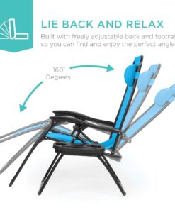 Best Choice Products Set of 2 Adjustable Steel Mesh Zero Gravity Lounge Chair Recliners w/Pillows and Cup Holder Trays, Light Blue 24 71YtW dn9VL