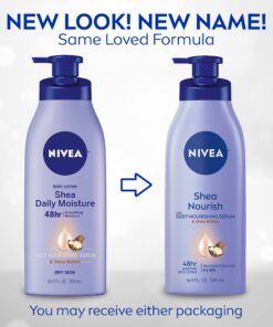 NIVEA Shea Nourish Body Lotion, Dry Skin Lotion with Shea Butter, 16.9 Fl Oz Pump Bottle 16.9 Fl Oz (Pack of 1) 23 71YvOpuC6L