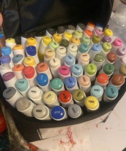 Bianyo Classic Alcohol Markers Set, Pack of 72, Dual Tip Bullet & Chisel Art Marker, Black Case with a Designable Card for Coloring, Drawing, Sketching, Outlining 72 Primary Colors, Black Bag 38 71YyWCsKAL