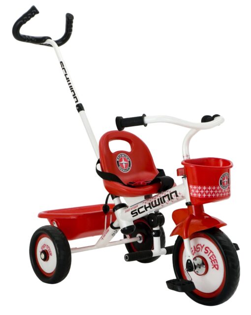 Schwinn Easy Steer Bike for Toddler, Kids Tricycle with Removable Push handle, Steel Trike Frame, Boys and Girls Ages 2-4 Year Old, Red/White, 8" Easy Steer Tricycle