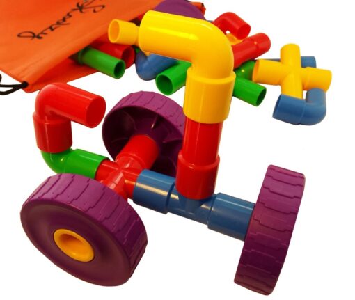 Skoolzy STEM Learning Pipe Tube 29 Piece Toys_and_Games Set, Educational Construction Building Blocks for ADHD & Autism for Baby, Kid Includes Wheels Pipes Joints and eBook