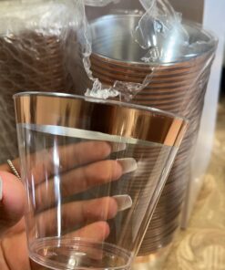 100 Rose Gold Plastic Cups 9 Oz Clear Plastic Cups Old Fashioned Tumblers Rose Gold Rimmed Cups Fancy Disposable Wedding Cups Elegant Party Cups with Rose Gold Rim 32 71Z278R0r L