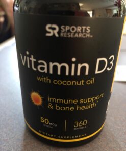 Sports Research Vitamin D3 2000 IU with Coconut MCT Oil - High Potency Vitamin D Supplement for Immune & Bone Support - Non-GMO Verified, Gluten & Soy Free – 50mcg, 360 Liquid Softgels D3 (2,000 IU) 41 71Z3ER7dcgL
